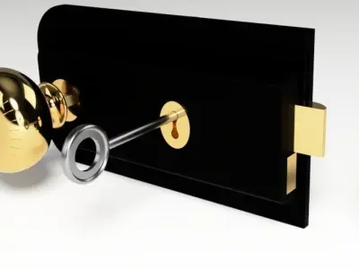 Vintage Internal Door Handle And Lock  and pull rings 3D model