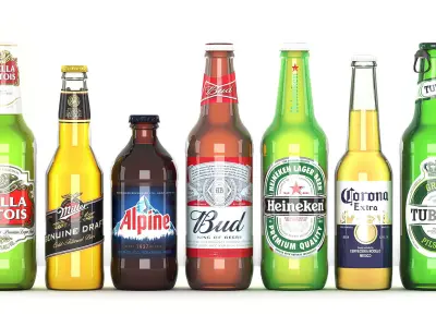 Bar Cabinet with Beer Bottles 3D model