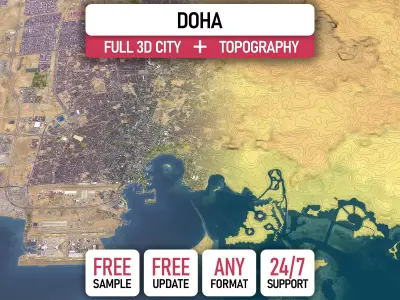 Doha - 3D City Topography Terrain 3D Model Pack