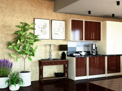 Modern living room and kitchen 3D model