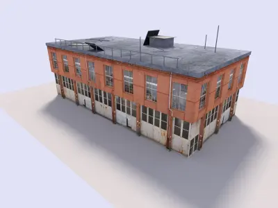 low poly warehouse old industrial building Low-poly 3D model