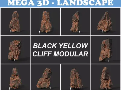 Low poly Black Yellow Cliff Modular 211126 Low-poly 3D model