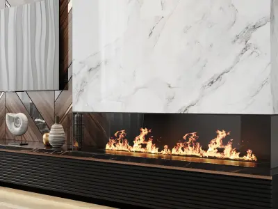 Tv set 4 fireplace with marble and wood panels 3D model