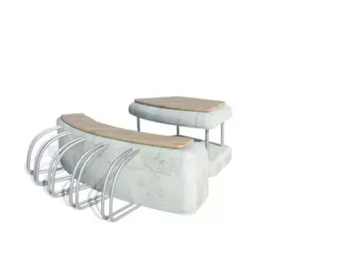 Urban Furniture with Seat Table and Bike Rack  3D model