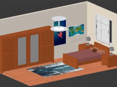 Bedroom assets Low-poly 3D model