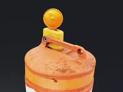 Weathered Road Construction Barrel with Warning Light Low-poly 3D model