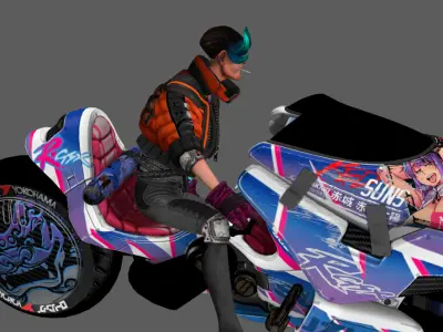 akira biker Low-poly 3D model