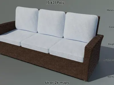 Wicker Sofa Low-poly 3D model