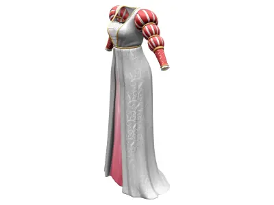 Long Princess Dress Gown With Mamaluke Virago Sleeves Low-poly 3D model