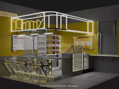 futuristic mini restaurants furniture pack Free 3D model