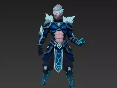 Icebound Warrior - Stylized Elemental Hero in Frozen Landscape 3D model