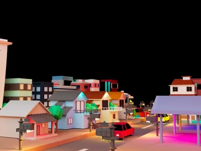 Low Poly Night Cityscape Environment 3D model