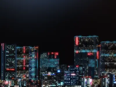 15 cyberpunk-style buildings Low-poly 3D model