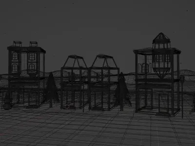 Winter town Low-poly 3D model