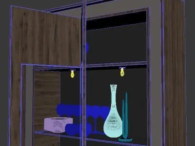 Shelf 3D model wooden cabinet with glass doors 3D model