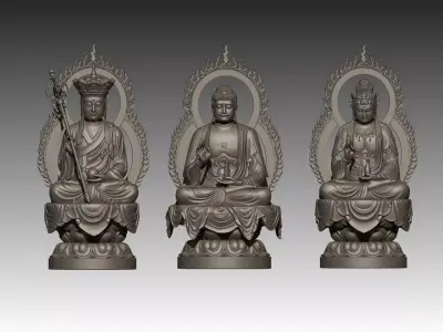 Amitabha Trinity Set 3D Model Pack
