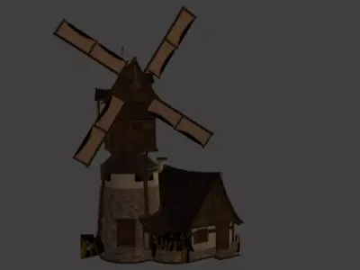 Windmill game ready Low-poly 3D model