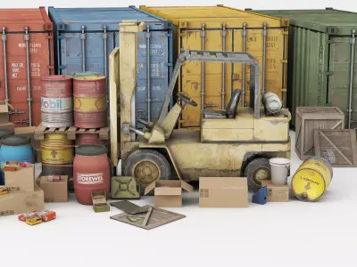 Game Industrial Warehouse Item Set Low-poly 3D model