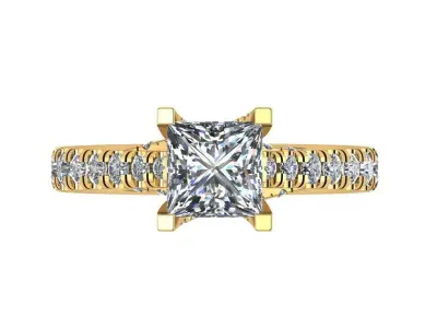 Ring487 princess cut diamond engagement ring gold 3D print model
