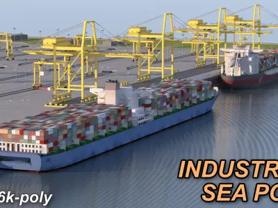 Detailed sea port container terminal Low-poly 3D model