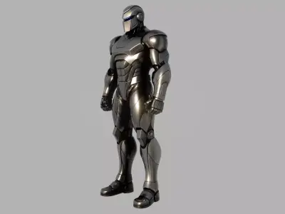 Chrome Cyber Soldier Armor Low-poly 3D model