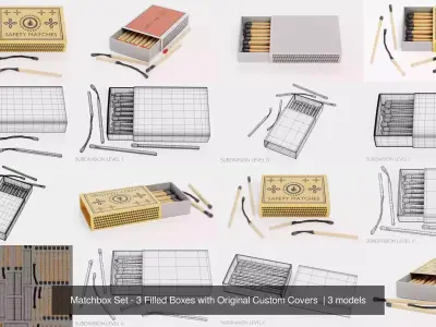 Matchbox Set - 3 Filled Boxes with Original Custom Covers  3D Model Pack