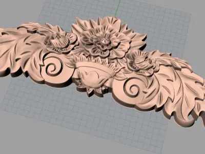 European style flower 3D relief STL Model for cnc engraving E088 3D model