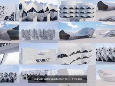Futuristic building collection 4x 4 3D Model Pack