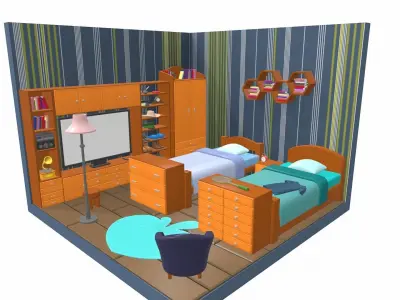 Isometric cartoon bedroom 02 3D model
