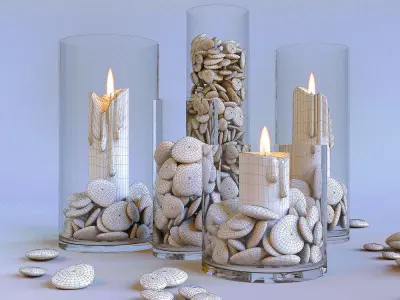 candles in glass flasks 3D model