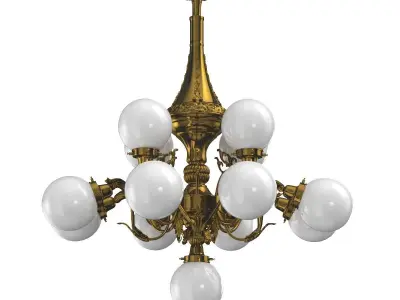 Monumental Brass National Gallery Chandelier with Opaline Glass 3D model
