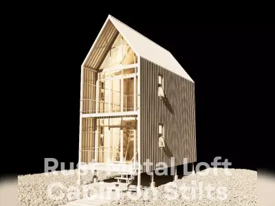 Rust Metal Loft Cabin on Stilts - Tropical House Low-poly 3D model
