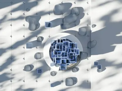 Ice Cubes Fountain on a Tiles Floor 3D Model Low-poly 3D model