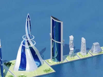 Sci-Fi City building set pack bundle Low-poly 3D model