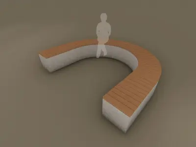 Low Poly Curved Outdoor Concrete Bench Low-poly 3D model