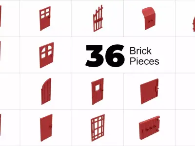 TwindBricks3D - 36 Piece Door Part Collection - Part 2 3D print model
