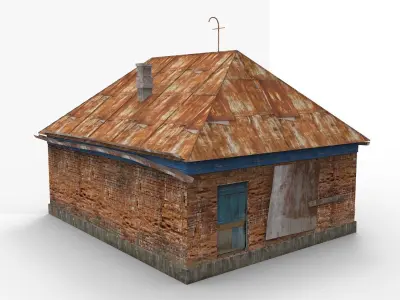 old Russian abandoned brick house Low-poly 3D model