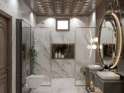 MASTER BATHROOM INTERIOR WITH COMPLETE LIGHT SETTING WITH VRAY 6 3D model
