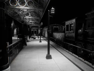 Train Station Baked AR VR Ready Low-poly 3D model