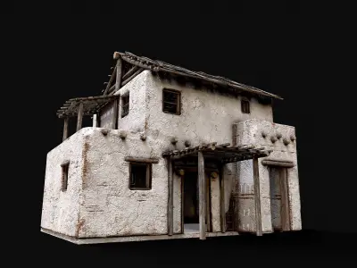 Village White Clay House 4 Low-poly 3D model
