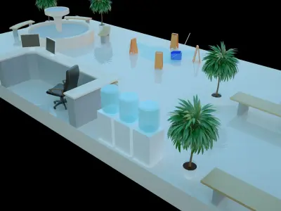 Low-poly isometric Lobby of a shopping mall Low-poly 3D model