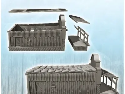 Western store with entrance awning and annex 23 - Cowboy USA Ame 3D print model