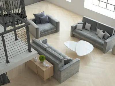 Ready to render and decorate interior high ceiling loft room 3D model