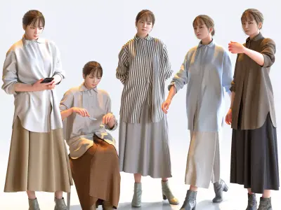 Posed Asian Casual Woman - 5 Pack 1 - C1-F1H 3D model