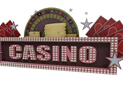 casino signboard sign las vegas high-poly textured  3D model