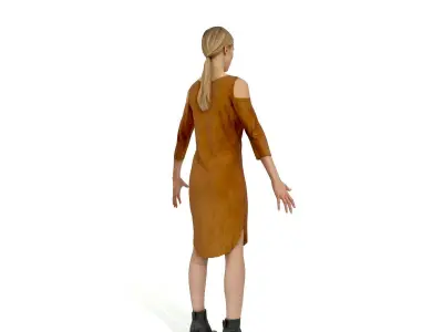 Blonde woman in a light brown dress Low-poly 3D model