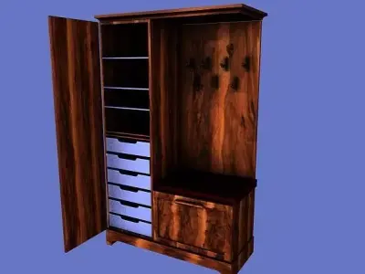 Wardrobe wooden with drawers 3D model