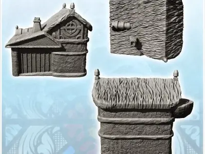 Traditional hut with thatched roof and rounded balcony 3 - Medie 3D print model