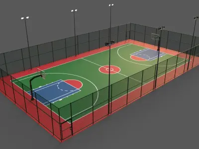 PBR Modular Outdoor Basketball Court A Low-poly 3D model