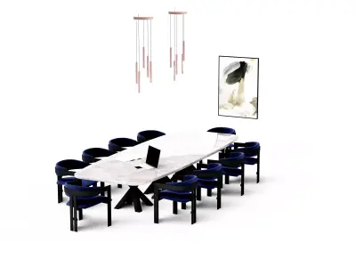 Navy blue and white marble dining table set Modern Classic Low-poly 3D model